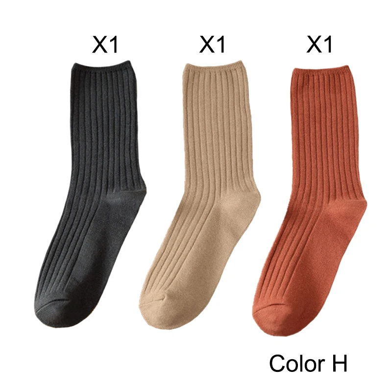 Elegant Retro Solid Color Long Cotton Socks for Women - 3 Pairs/Lot, Breathable Japanese Style Casual Wear