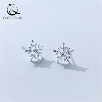 

New Temperament Fashion Jewelry 925 Sterling Silver Fresh Romantic Flower Sweet Snowflake Crystal Stud Earrings E596