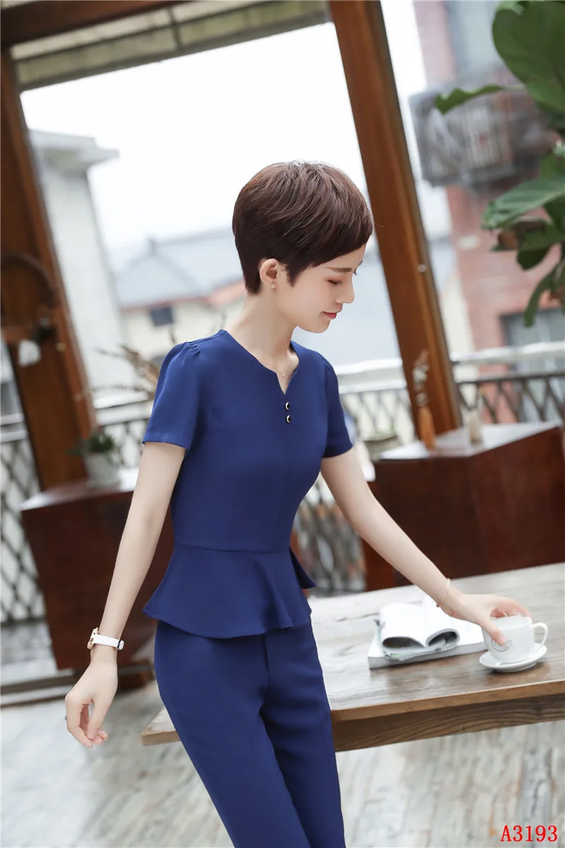 Формальная форма дизайн брючный костюм с 2 частей топы и брюки Slim Fit для женщин Бизнес Брюки Костюмы Дамы брючные костюмы блейзеры комплект