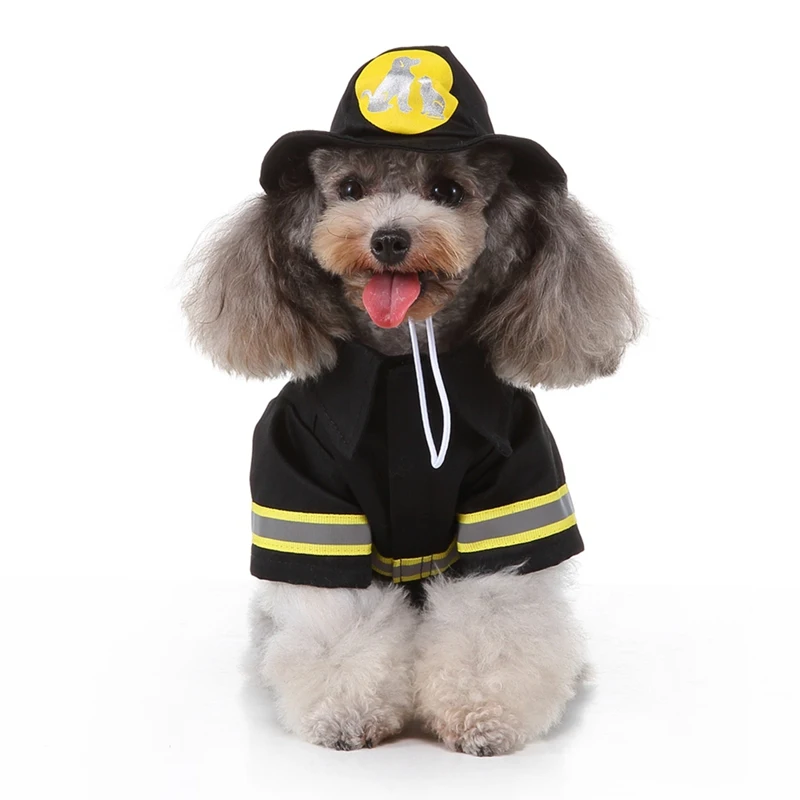 Рождественская домашняя собака на Хэллоуин, костюм для косплея, забавные костюмы пожарных, комплект из 2 леггинсов, пальто и шляпа для маленьких и средних собак