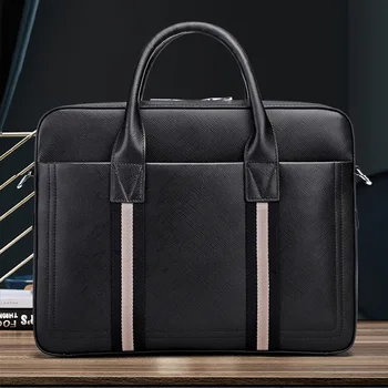 

2020 New Men's Business Briefcase Solid Color PU Casual Leather Handbag Shoulder Computer Bag Fashion Large Capacity Men's Bag
