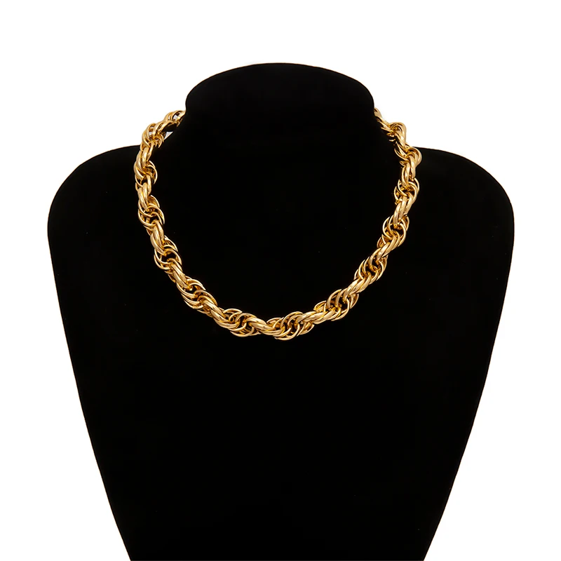 PuRui Punk Golden Twisted Chain Necklace Short Statement Personalized Choker Collar Fashion Necklace for Women Hip Hop Jewelry - Metal Color: Gold