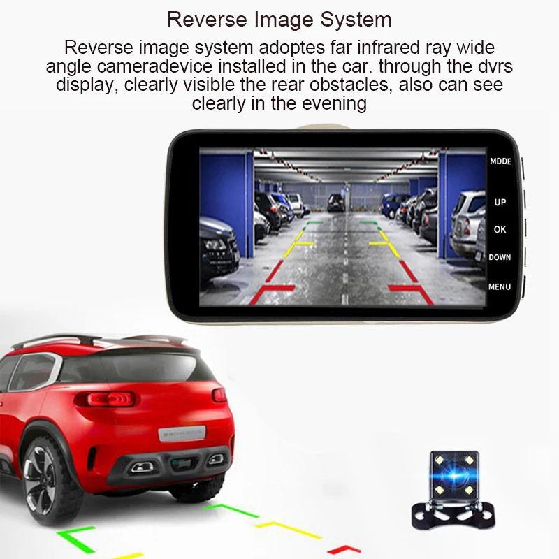 Anfilite Full HD 1080P Автомобильный видеорегистратор Камера авто 4 дюймов ADAS цифровой видеорегистратор двойной объектив регистратор видеокамера