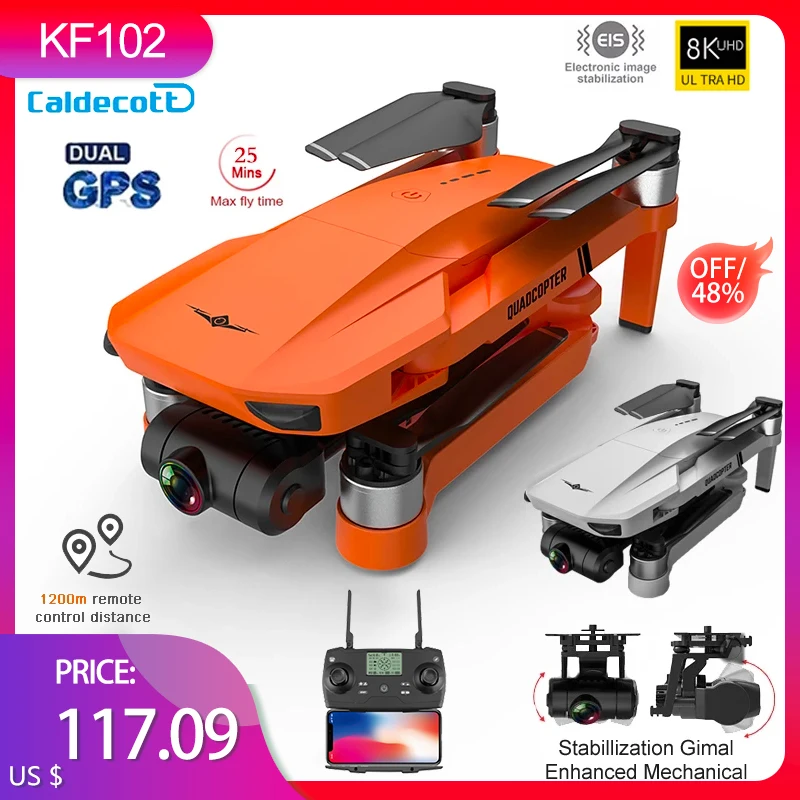 2021New KF102 Gps Drone 6K Dual HD Camera 2-Axis Gimbal Brushless Motor Aerial Photography 1200M RC Distance Foldable Quadcopter