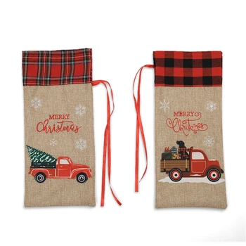 

New Year Creative Family Christmas Decorations Linen Car Drawer Wine Bottle Cover Table Dress Up Christmas Decorations For Home