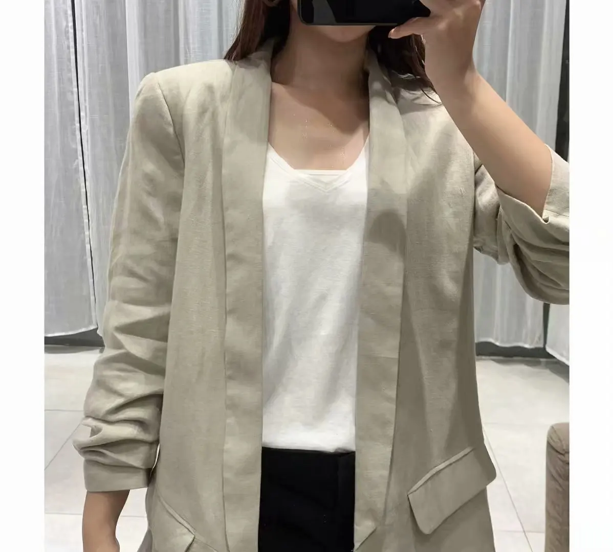 

2019 New Style Casual No Buckle Mid-length Flax Suit Women's
