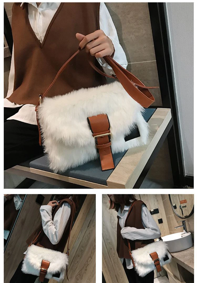 Winter Fashion New Sweet Girl Square bag High quality Soft Plush Women's Designer Handbag Casual Shoulder Messenger bag