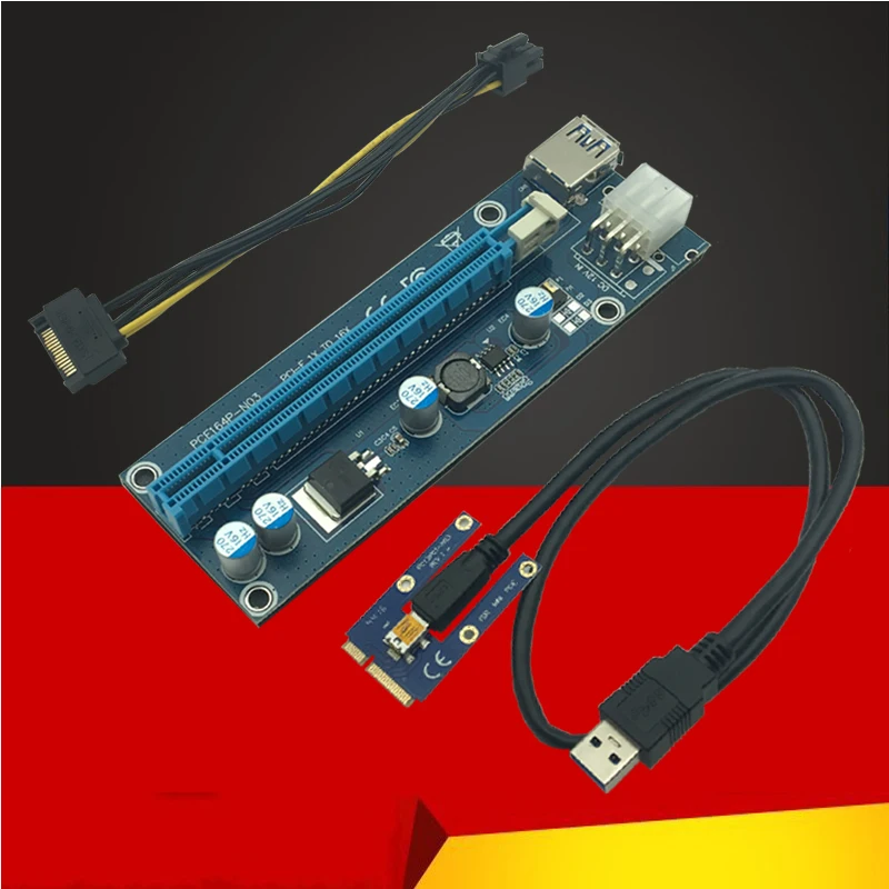 Usb 3,0 Mini Pci-E к Pcie Pci Express 1X к 16X удлинитель Riser Card Adapter Sata 6Pin 60 см кабель питания для Биткоин Btc Mi