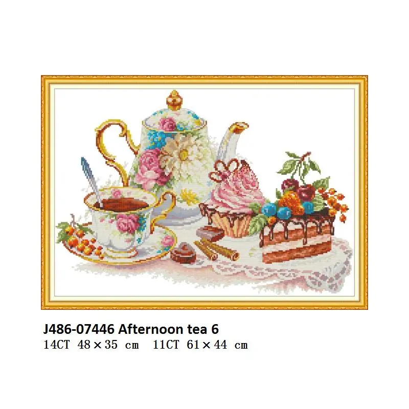 Cross Stitch J486 Joy Sunday послеобеденный чай 6 Счетный Набор для вышивки крестом Набор для вышивания 11 14CT Печатный холст DIY рукоделие DMC нитки - Цвет: Cross Stitch J486