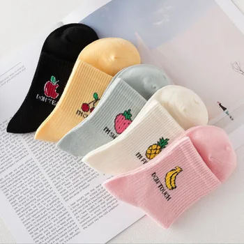 

20pcs=10pairs Women Cotton Socks Funny Apple/Banana Pattern Socks Candy Color Art Socks Pink Yellow White Dropshipping 2019