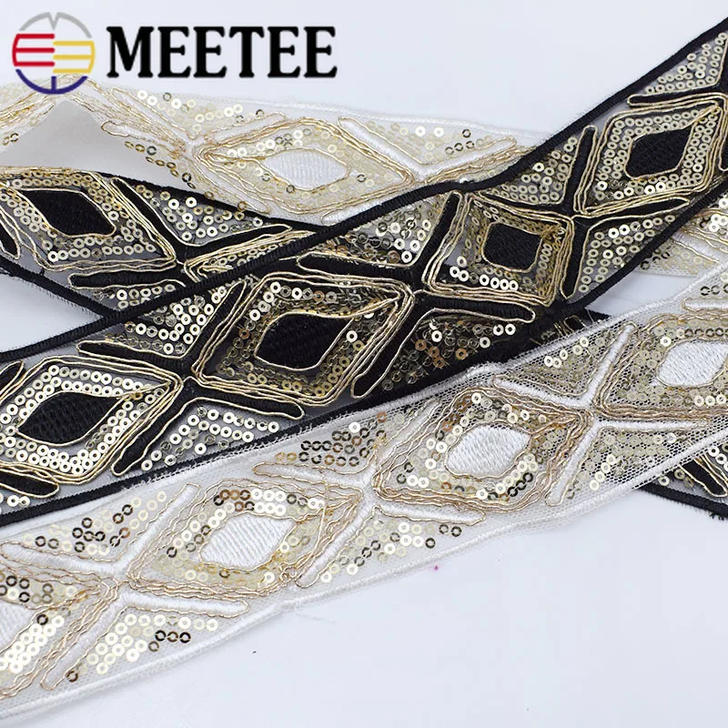 

3M Ethnic Gold Thread Mesh Sequins Webbing Ribbons Tape Shoes Dress Decorative Embroidered Lace Trims DIY Sewing Accessories