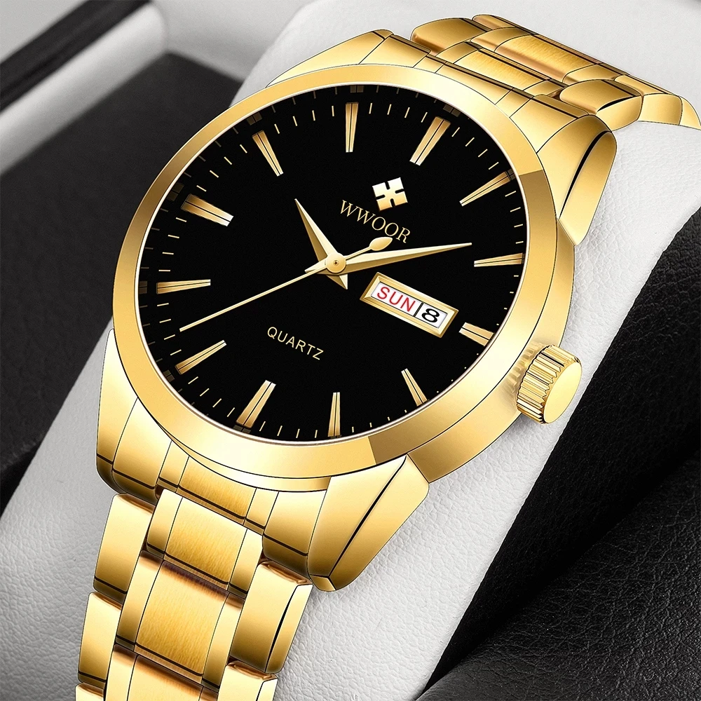 

WWOOR New Top Brand Luxury Fashion Men Watch Waterproof Calendar Sports Stainless Steel Quartz Wristwatch Relogio Masculino