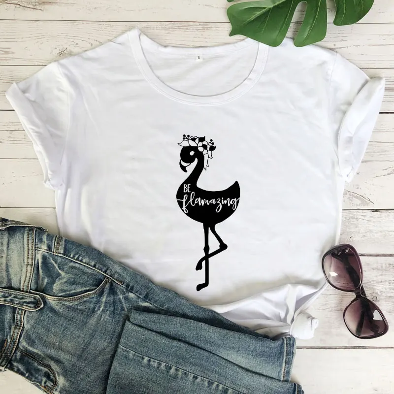 Футболка Be Flamazing из 100% хлопка Милая футболка с цветочным рисунком фламинго