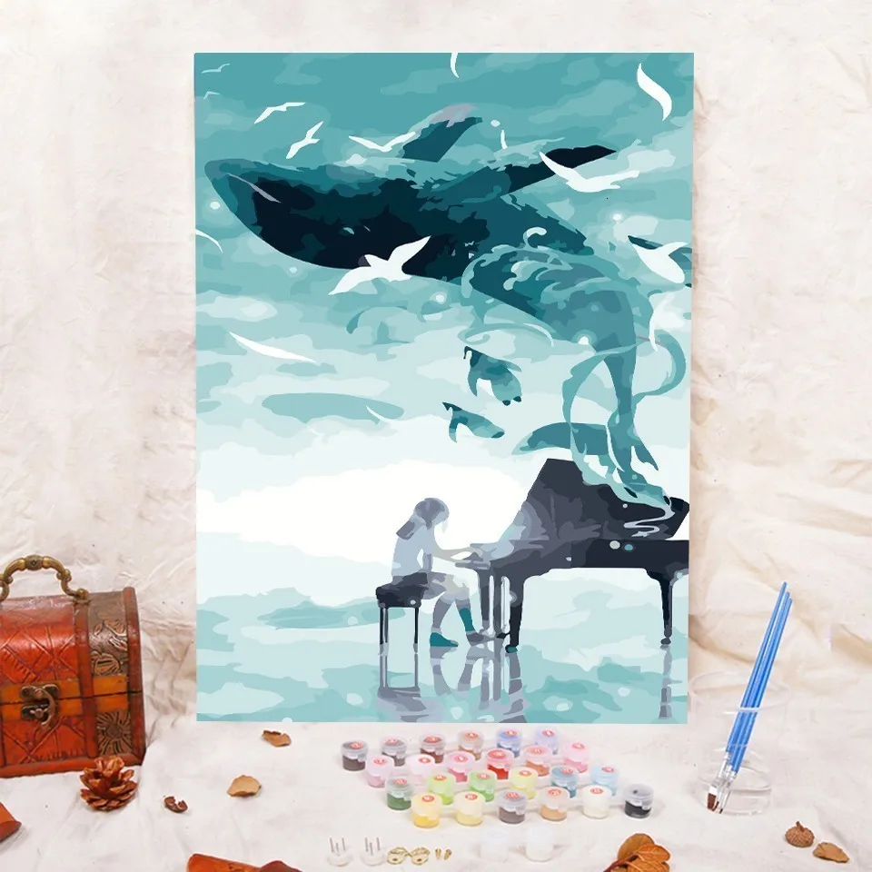 AZQSD DIY абстрактная масляная краска ing Play The Piano paint ing By Numbers Whale paint Холст Картина Ручная Краска ed Современная A230