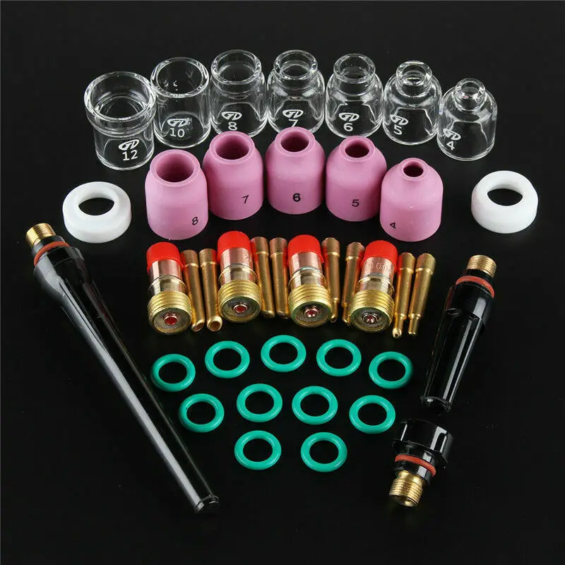 

TIG Welding Torch Stubby Gas Lens Heat Resistant Glass Cup Kit For WP-17 18/26 WSP-04006 O-rings Semi-automatic Welding Parts