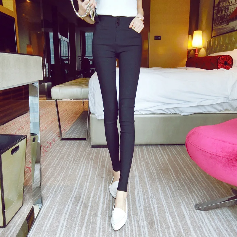 

2019 Spring And Autumn Cross Waist Outer Wear High-waisted Leggings Black And White with Pattern Skinny Pants Elasticity Pencil