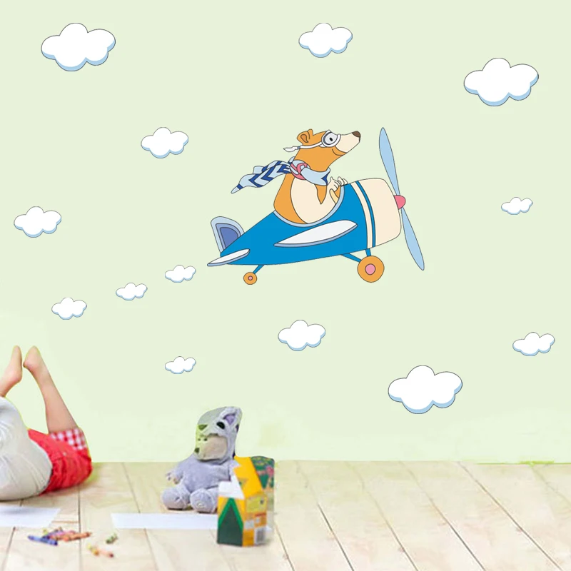 

Watercolor Airplane Cloud Cartoon Wall Sticker Cartoon Baby Kids Room Creative Decal Waterproof Home Adhesive Decor Wallpaper