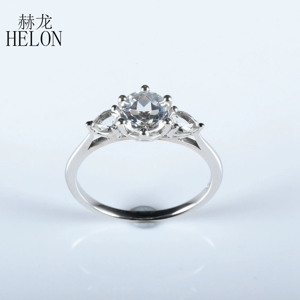 HELON серебро 925 пробы, сертифицированное круглое карат, натуральный белый топаз, обручальное кольцо, женское ювелирное изделие