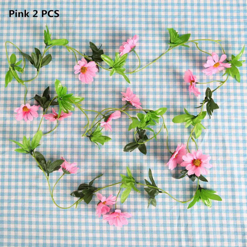 pink yumai 240см 13 голов Хризантема Шелковые Искусственные Цветы Виноградная Головка Ромашка Цветочная строка - Цвет: pink