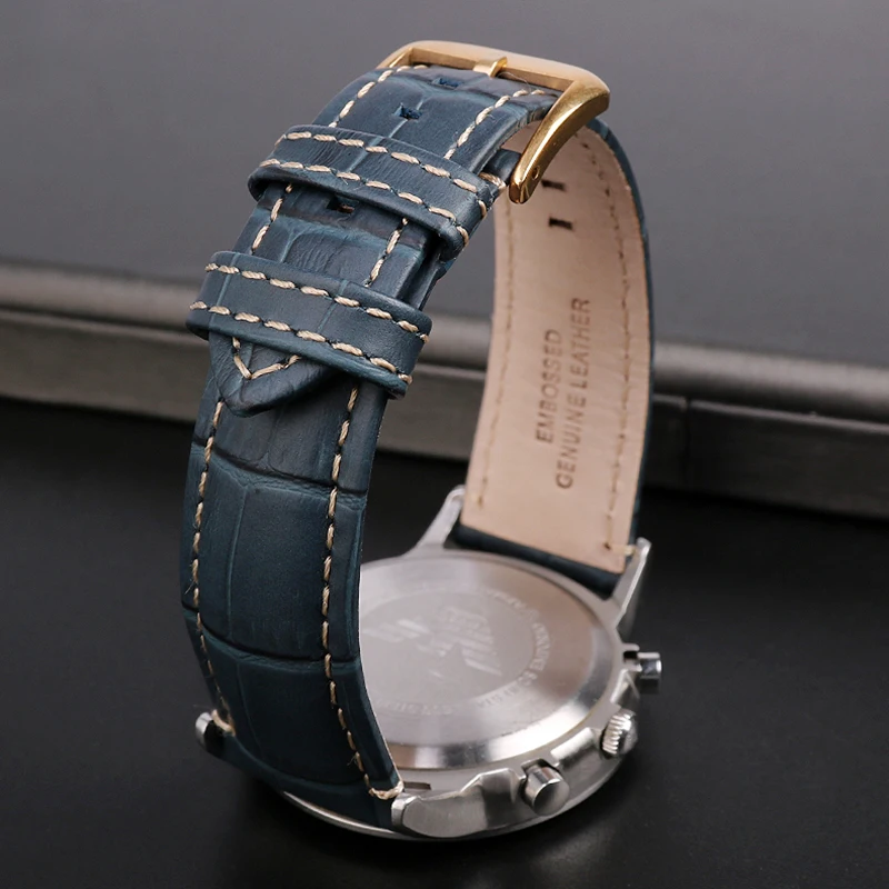 genuíno dos homens pulseira 22x18mm blue1892 1947 1861 1979 textura crocodilo