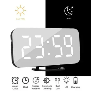 

LED Digital Display Electronic Alarm Clock Multifunction USB Charging Mirror