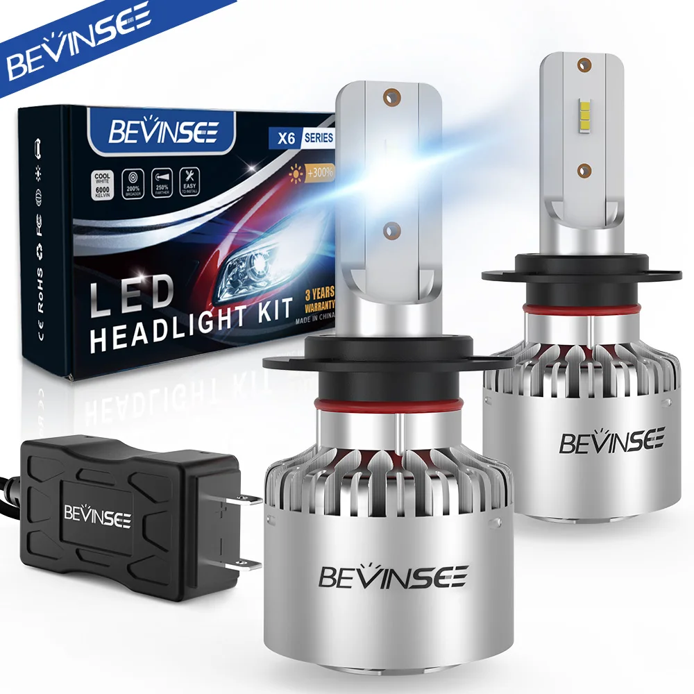 Bevinsee X6 Anti-EMC Headlight LED H7 H4 8000Lm 60W Car Lamps 9005 HB3 9006 HB4 H11 P13W PSX24 Auto LED Bulbs HB3 Fog Light
