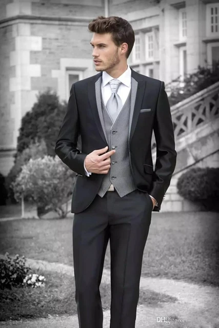 Black jacket, grey tweed vest, add red bow tie. Instead of burgundy tie. |  Mens outfits, Mens style guide, Style