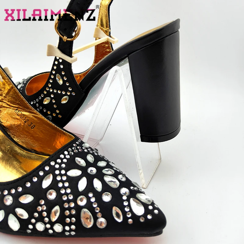 INS Новое поступление в черном цвете Цвет в нигерийском стиле Женская обувь в комплекте с подходящими сумками и сверкающих с украшением в виде кристаллов в итальянском стиле леди комплект из обуви и сумки