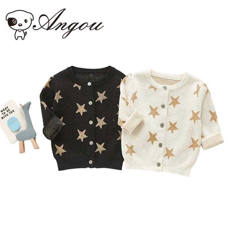 

Angou Knitting 2021 Toddler Baby Boy Girl Long Sleeves Coat Printed Star Cute Cardigan Spring Autumn Infant Baby Clothes