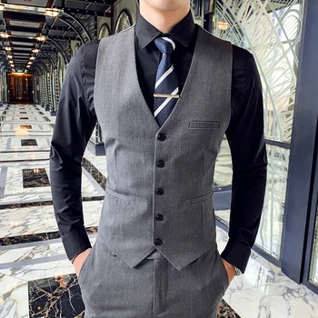

Men's casual single-breasted youth vest 2019 autumn new handsome trend Sleeveless shirt gilet Korean version Japan Style Gray