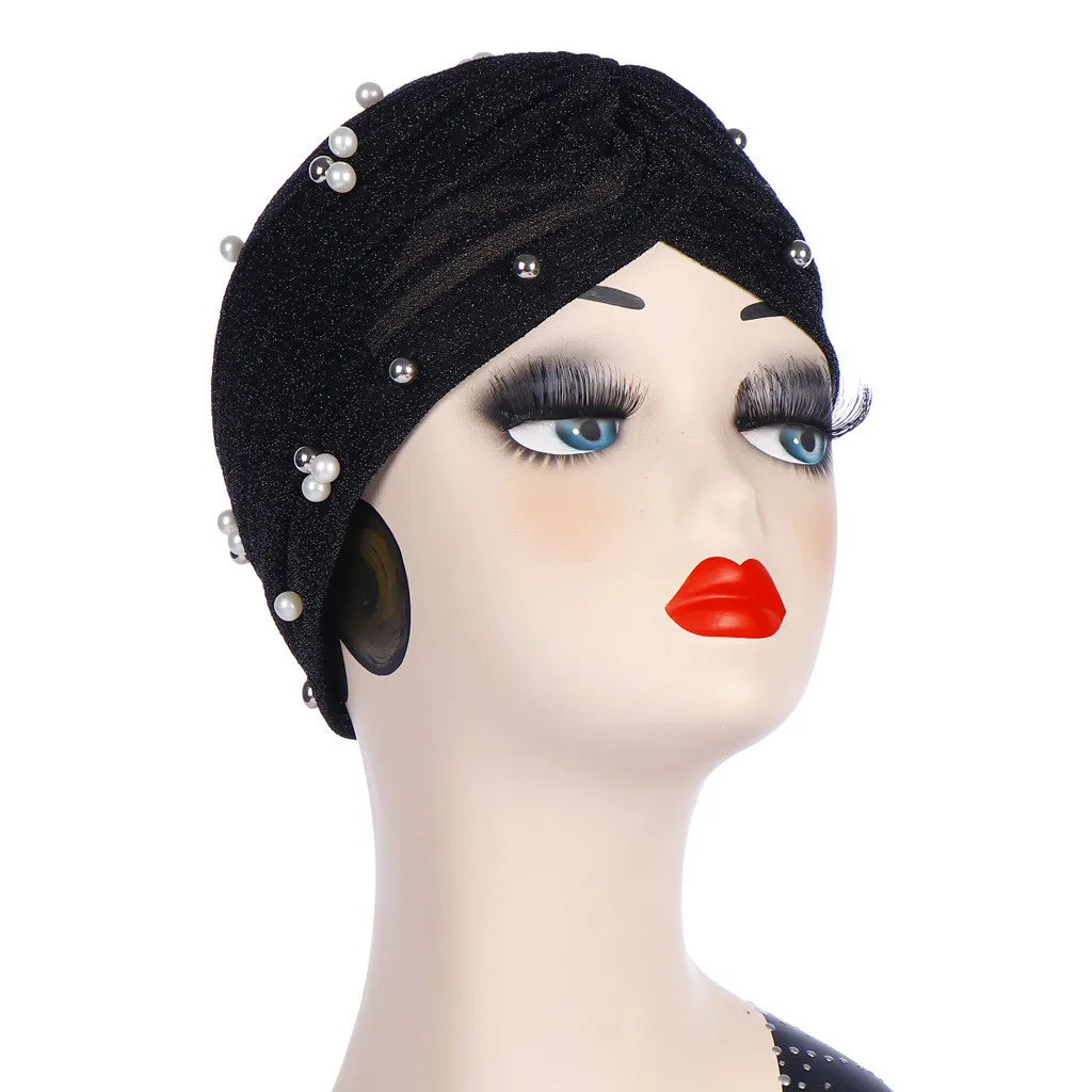 

Muslim Women Beading Turban Hat Ruffles Cancer Chemo Cap Beanie Hijab Caps Casual Headwear Head Wrap Women Muslim Hijib Scarf