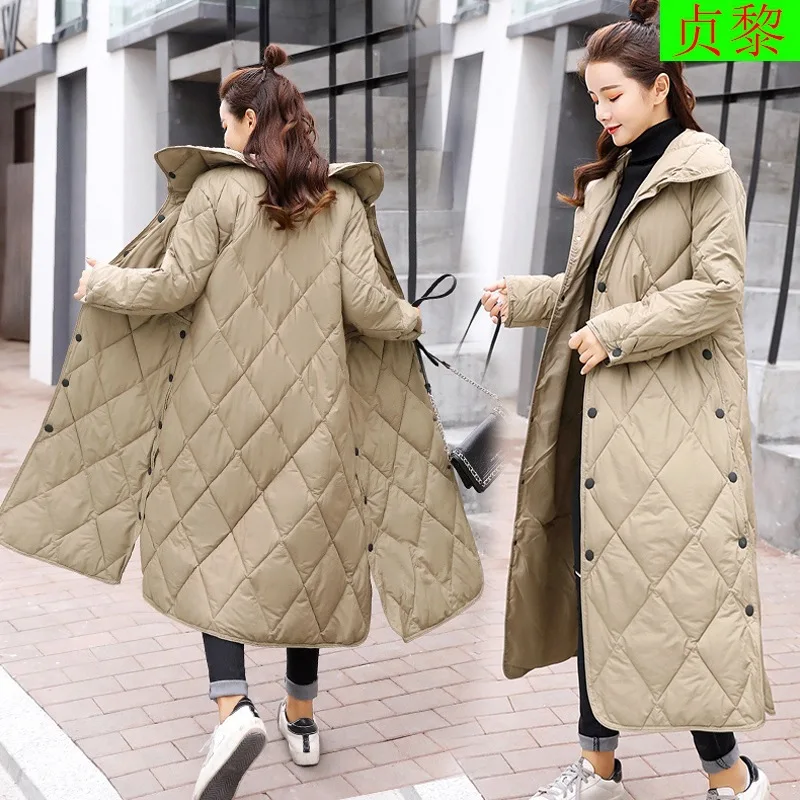 

Exta-long Cotton Coat Women's over-the-Knee 2018 Winter New Style Dongdaemun Thin Slimming down Feather Cotton-padded Clothes to
