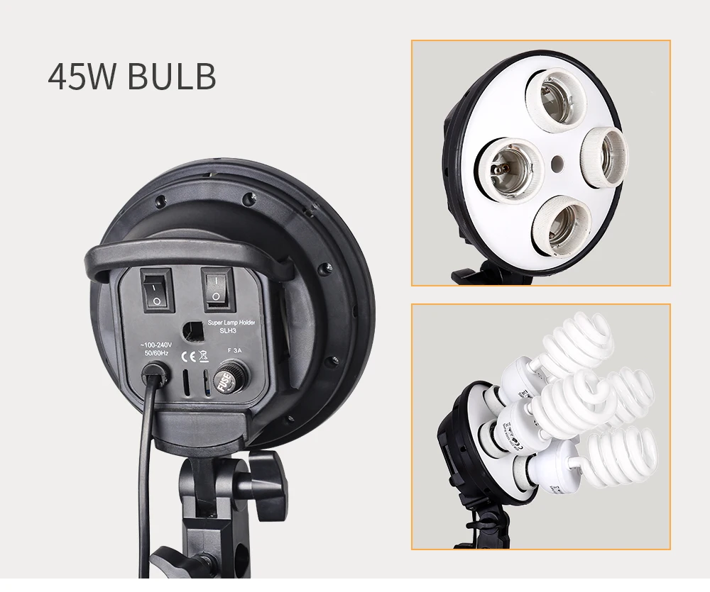 SH-Kit de luz Softbox para fotografía, cuatro soportes de lámpara, sistema de luz continua con bombilla E27, accesorios para estudio fotográfico - Imagen 4