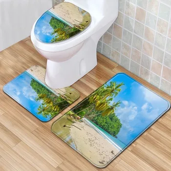 

Beach Scenery Bathroom Mat Three-Piece Bathroom Carpet Toilet Mat Set Door Mat Bathroom Non-Slip Mat Spot