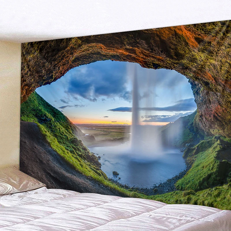 

Water Curtain Sky Outside The Cave Printed Hanging Tapestry Wall Hanging Tapestries Boho Bedspread Yoga Mat Blanket 200*150cm