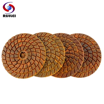 

RIJILEI 4PCS 4inch Super Diamond polishing pads 100mm Wet Copper bond polishing pad for granite marble stone Grinding Disc