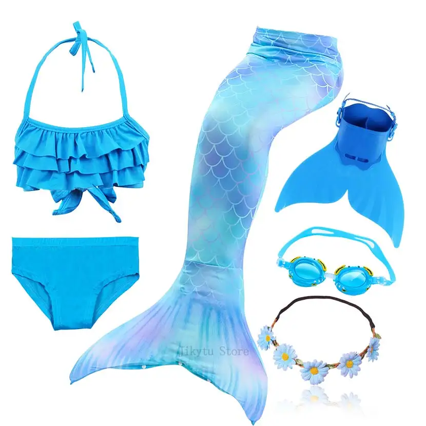 Kids Swimming Mermaid Tail Bikini Set can add with Monofin Flipper Ariel Costumes Cosplay Swimsuit Bathing Suit for Girls