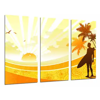 

Man Surfing, Palm Trees, Sun and Beach, photo print on wood, modern picture decorative 26697