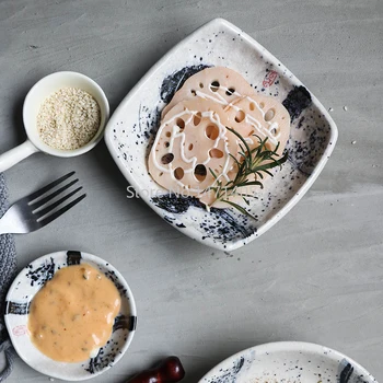 

Japanese Retro Ceramic Plate Irregular Plate Seasoning Plate Snack Plate Japanese Confectionery Tableware Restaurant