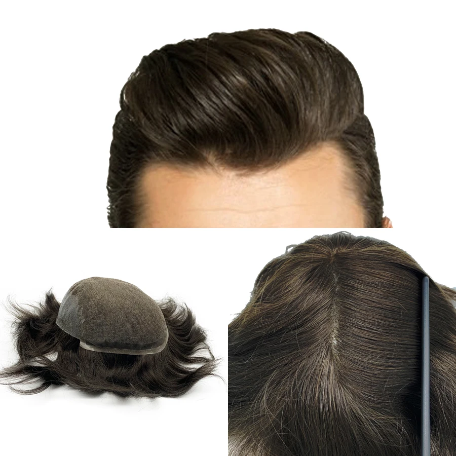 Мужская система для волос Q6 стильные мужские волосы система шнурка волос естественная линия волос Отбеленный узел remy волосы