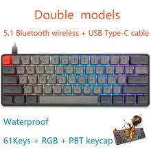 Jvh 61key pbt teclado de jogo mecânico bluetooth 5.1 sem fio tipo-c fio duplo modelos compacto cinza silencioso mx cinza escuro d30