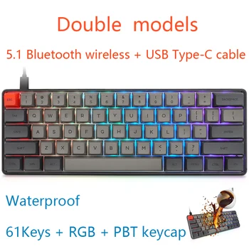 

JVH 61Key PBT Mechanical Gaming Keyboard Bluetooth 5.1 Wireless Type-C Wire Double Models Compact Quiet Gray MX Dark Gray D30
