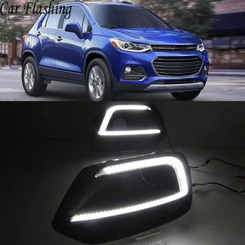 

Car Flashing 1Pair DRL For Chevrolet Trax 2017 2018 Daytime Running Lights fog lamp cover Daylight with Turn Yellow signal Lamp