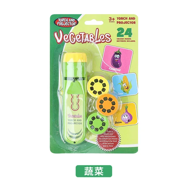 Projector Torch Kids Flashlight Story Book Early Educational Light-up Toys Sleep Light Preschool Fairy Tale Projection Lamp Gift Vegetable