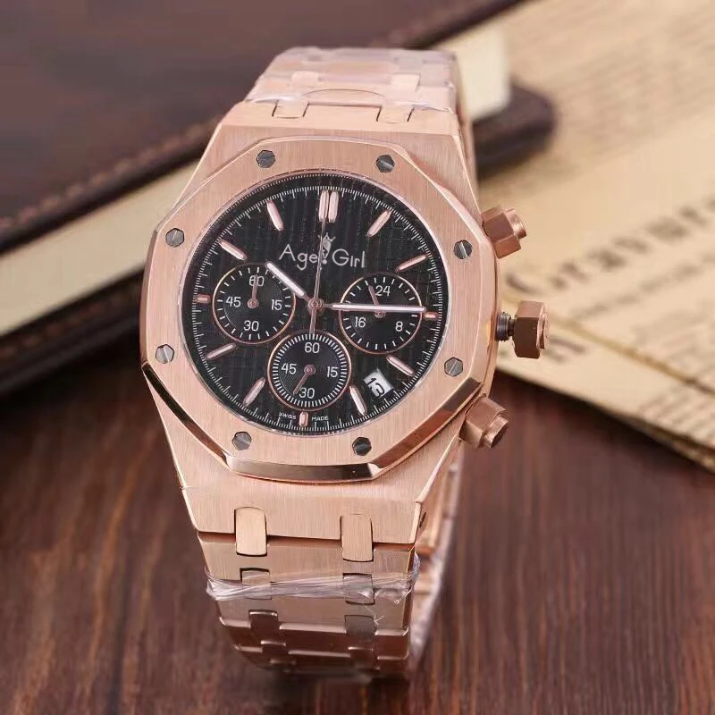 

Top Luxury Brand New Mens Watch Stainless Steel Japanese Quartz AAA+ Quality Sapphire Chronograph Rose Gold Silver Black White