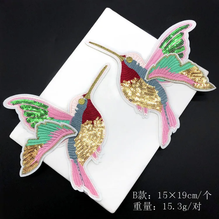 

2Pair Three-dimensional sequins bird embroidery cloth stickers Shoes coat Adhesive patch sticker Hat patch Patch wholesale
