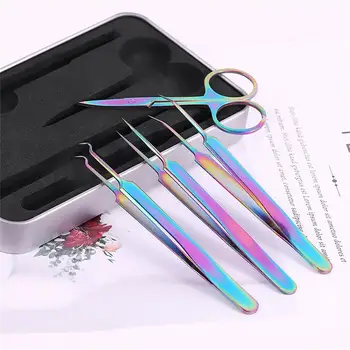 

1Set Professional Colorful Chameleon Stainless Steel Tweezer Cuticle Nipper Scissor Cuticle Pusher Remover Nail Manicure Tools