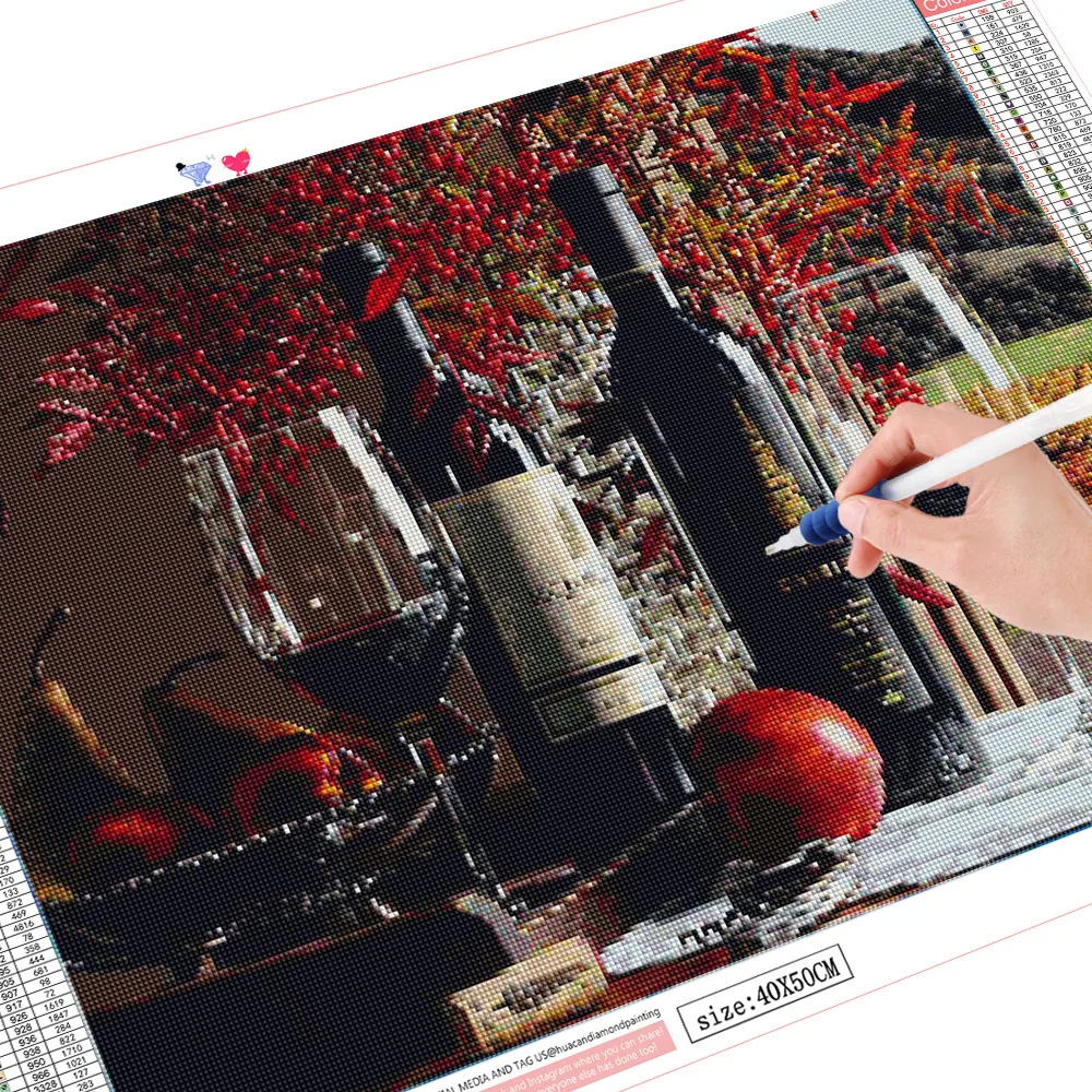 Full Square Diamond Painting Kits Fruits and Wine Diamond Embroidery Painting Kitchen Decoration Mosaic Pattern Decor (1)