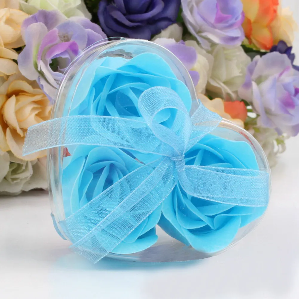Rose Soap 3Pcs Scented Rose Flower Petal Bath Body Soap Wedding Party Gift Best Decoration Case Festival Box#40