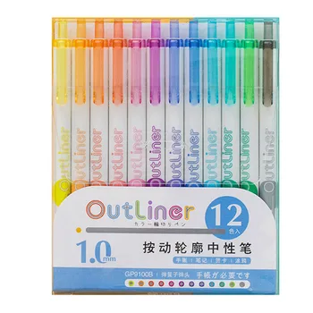 

Hot 12PCS Colored Art Pens with Pen Clip Contour Markers Gift Card Writing Drawing Pens Coloring Painting Paper Posters